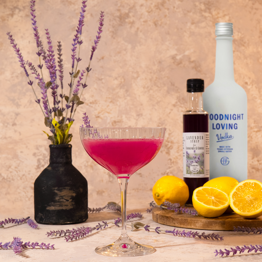 Lavender lemon martini, goodnight loving vodka, vodka cocktails, lavender cocktails, raider west farms, lavender infused syrups, lavender cocktail syrups