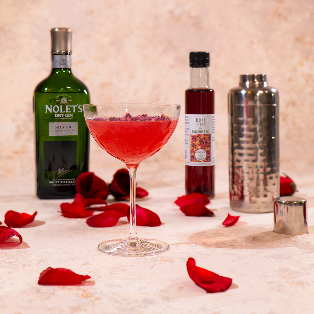 raspberry rose bramble, rose syrup, nolet's gin, cocktails, rose cocktails