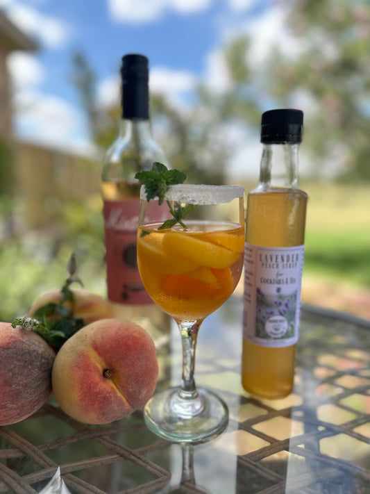Lavender Peach Rosé, summer cocktails, peach cocktails, winetails, raiderwestfarms, idalouharvestco, juicylucy'sveggies, scoutandcellar, lavenderpeachsyrup