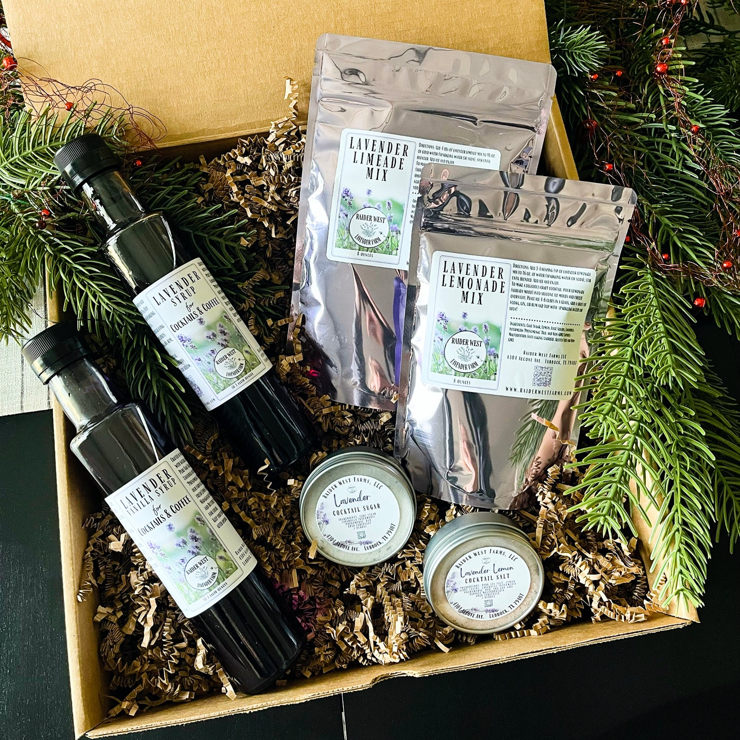 lavender cocktails, lavender cocktail box, lavender syrup, lavender rimming sugar, lavender lemonade, lavender limeade, raider west farms, lubbocktx, craft cocktails, lavende
