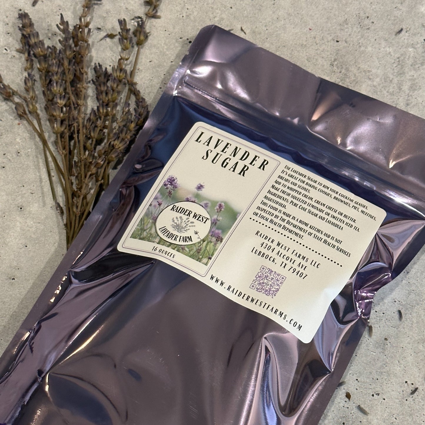 Raider West Lavender Farm features a lavender sugar. Based out of Lubbock, TX and making a wide variety of lavender recipes.