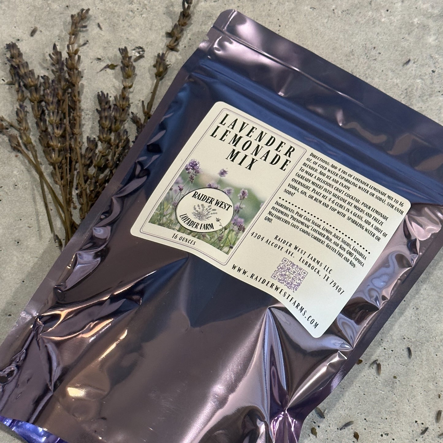 Raider West Lavender Farm features a lavender lemonade mix. Based out of Lubbock, TX and making a wide variety of lavender recipes.