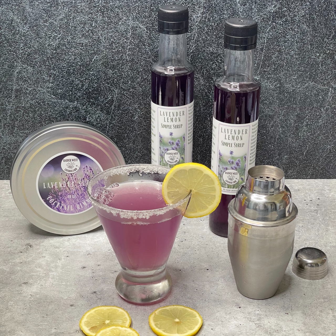 lavender cocktails, lavender cocktail box, lavender syrup, lavender rimming sugar, lavender lemonade, lavender limeade, raider west farms, lubbocktx, craft cocktails, lavender lemondrop cocktail
