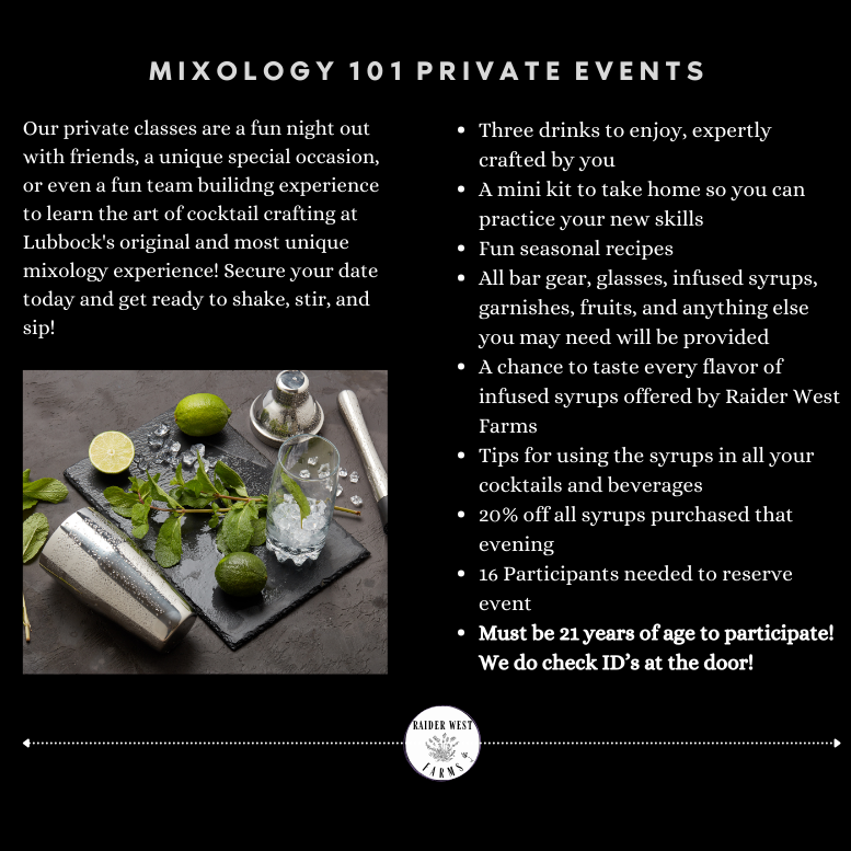 Mixology Class 101 Private Events