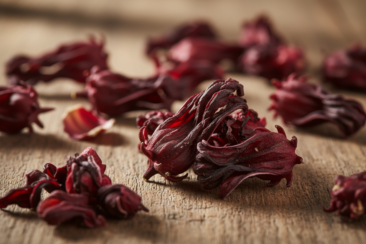 hibiscus, rose hips, elderberry, and lavender buds.